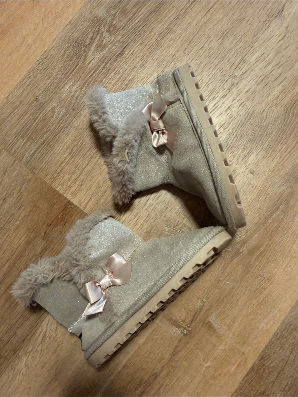 BEARPAW Toddler Girls Rose Gold Bow Boots